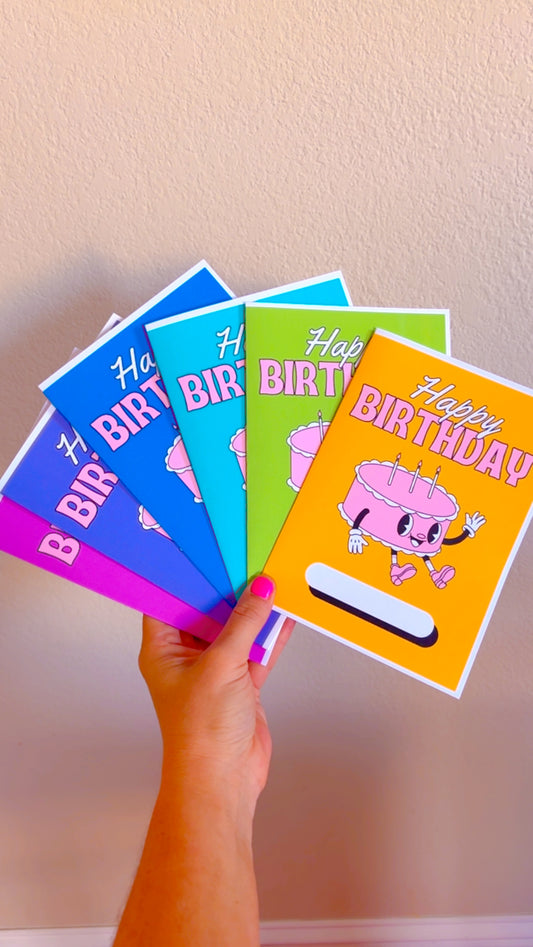 6 colorful happy birthday Cards blank inside