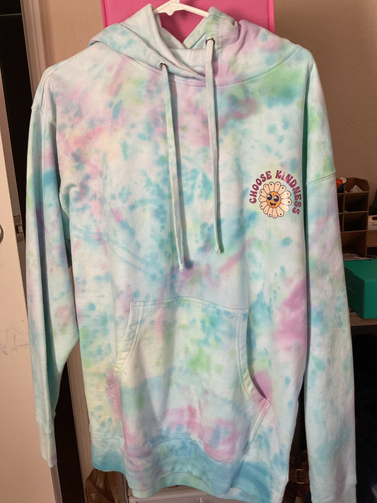 Choose Kindness tie dye hoodie image on front and back