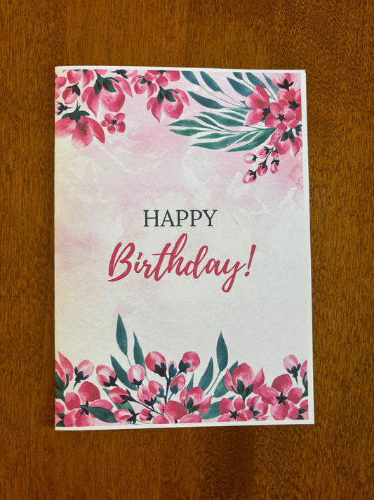 Happy birthday Card pink flowers