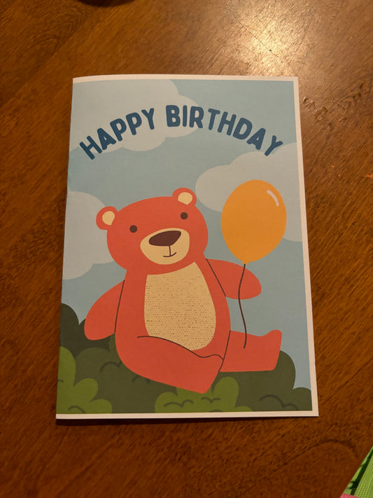 Happy Birthday Card bear with balloon