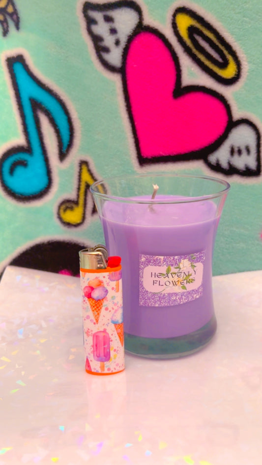 Candle and a lighter combo Heavenly Flower purple candle scented jasmine lilac and gardenia flowers with a box lighter wrapped in ice cream cones and popsicles